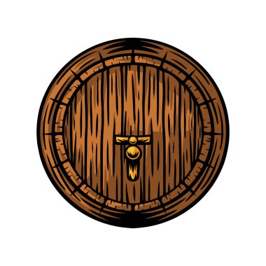 Eski tip ahşap bira ve şarap fıçısı beyaz arka planda izole edilmiş vektör çizimi.