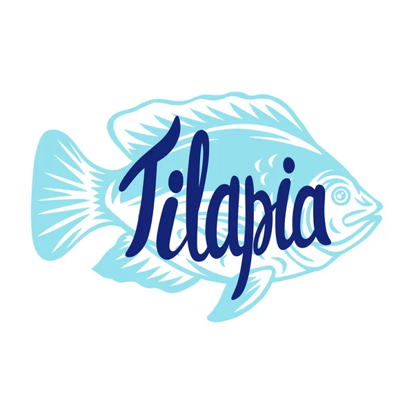 Vintage Tilapia Fisch Silhouette Schriftzug Retro isoliert Vektor Illustration auf weißem Hintergrund. — Stockvektor