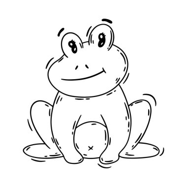 Tatlı çizgi film bebek kurbağası. Hayvan izi. Beyaz arkaplanda izole edilmiş vektör illüstrasyonu.