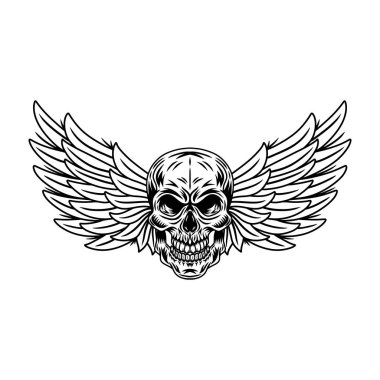 Beyaz arka planda eski kanatlı kafatasları izole edilmiş bir retro vektör çizimi. Her amaç için harika bir tasarım.