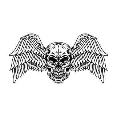 Beyaz arka planda eski kanatlı kafatasları izole edilmiş bir retro vektör çizimi. Her amaç için harika bir tasarım.