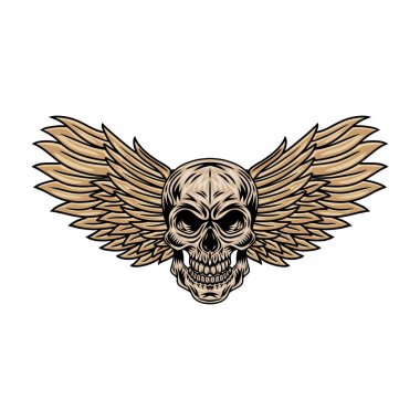 Beyaz arka planda eski çizgi film kanatlı kafatasları izole edilmiş retro vektör çizimi. Her amaç için harika bir tasarım.