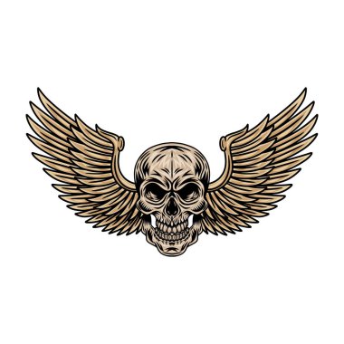 Beyaz arka planda eski çizgi film kanatlı kafatasları izole edilmiş retro vektör çizimi. Her amaç için harika bir tasarım.