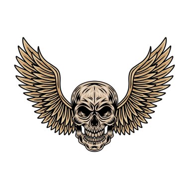 Beyaz arka planda eski çizgi film kanatlı kafatasları izole edilmiş retro vektör çizimi. Her amaç için harika bir tasarım.