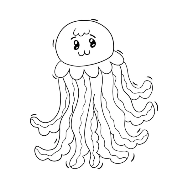Słodka meduza z kreskówki. Odcisk zwierzęcia. Ilustracja wektora izolowana na białym tle. — Wektor stockowy