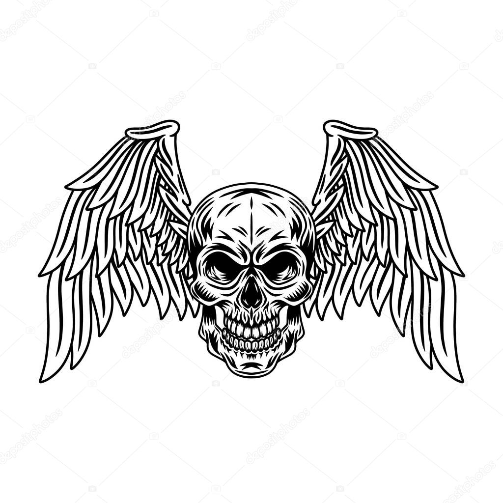 Vintage winged skulls isolated retro vector illustration on a white background. Great design for any purposes.