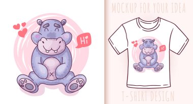 Çizgi film sevimli bebek su aygırı. Beyaz arkaplanda vektör illüstrasyonu.