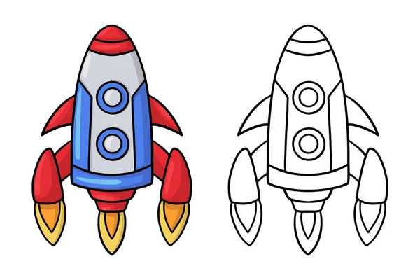 Doodle cartoon space rocket. Design element. Vector illustration isolated on a white background. — Stock Vector