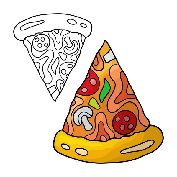 Cartoon doodle pizza. Elemento di design. Illustrazione vettoriale isolata su sfondo bianco . — Vettoriale Stock