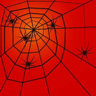 Örümcek ve web kırmızı, vektör illüstrasyon izole