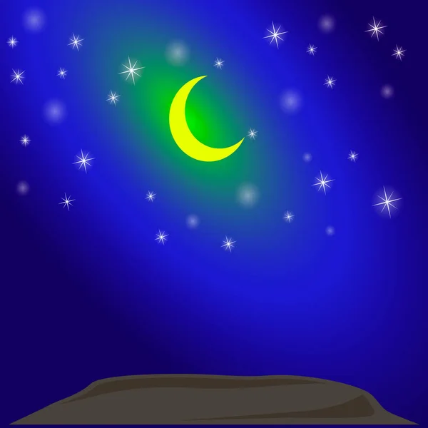 Luna y estrellas en el cielo nocturno. Circulación del universo. Ilustración vectorial . — Vector de stock