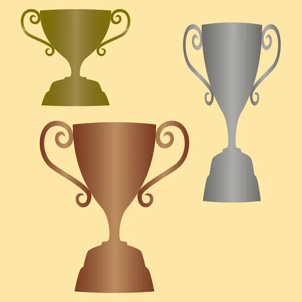 赢得了冠军杯，金杯，银、 杯、 青铜、 杯，杯套，矢量图 — 图库矢量图片