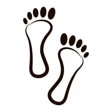 Yazdırma simgesi beyaz arka plan üzerinde izole ayak. Vektör sanat. İnsan ayak izi simgesi. Vektör çizim. Ayak simgesi. Ayak izi siluet. Relax sembolü. Çıplak ayakla izole seyahat kavramı.