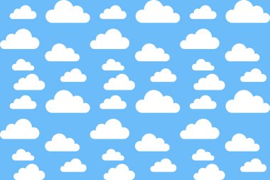 Mavi arkaplanda beyaz bulutlar, desen, vektör illüstrasyonu