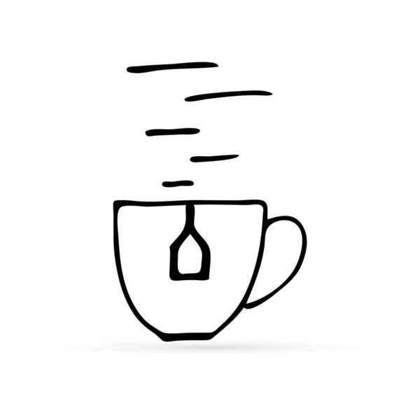 Koffie Thee Kopje Pictogram Doodle Lineaire Sjabloon Warme Drank Teken — Stockvector