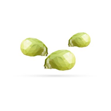 Yeşil bezelye çokgen. Düşük poli taze yeşil bezelye. Etiket tasarımı için öğeler. Vektör illüstrasyon. Nirengi tekniğinde malzemeler.