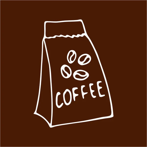 Doodle Pakket Met Boon Van Koffie Kinderen Hand Tekening Lijn — Stockvector