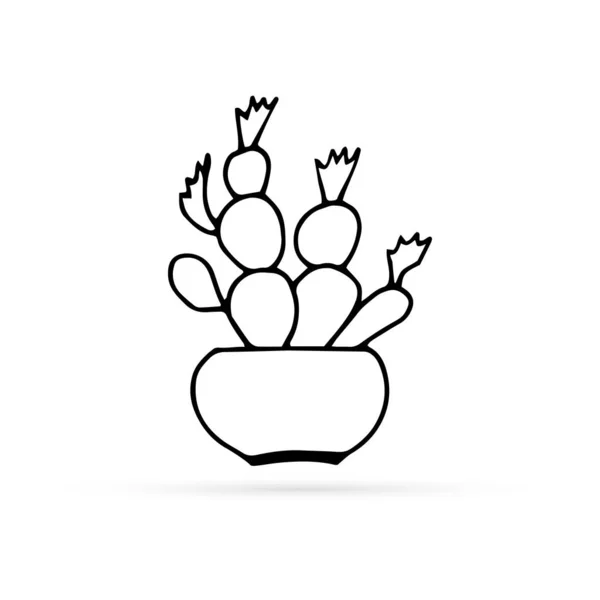 Doodle Kaktus Ícone Crianças Mão Drawig Flor Arte Linha Vetor — Vetor de Stock