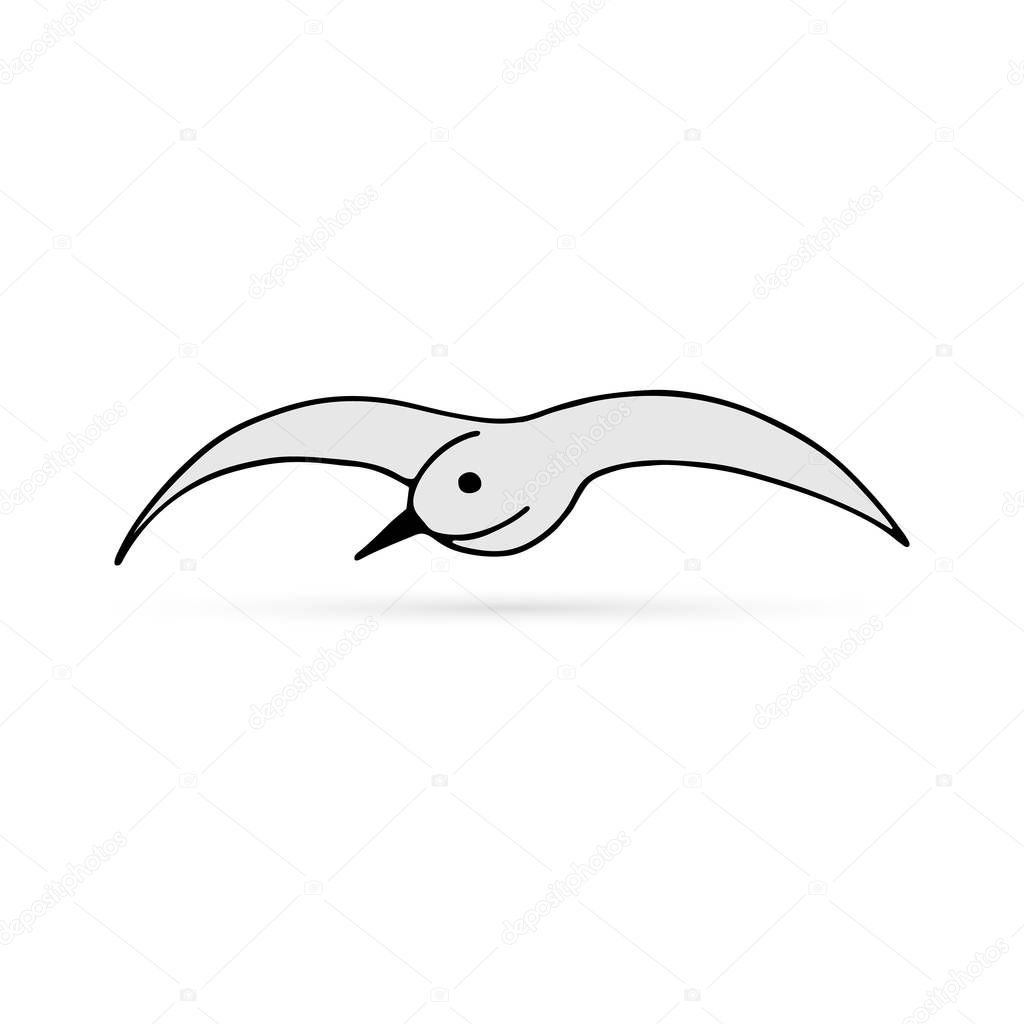 dodle fly gull icon, bird kids hand drawing line art, vector illustration