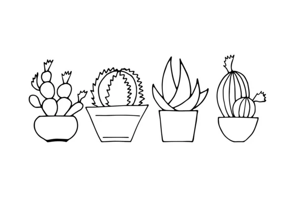 Colección Cactus Doodle Flores Dibujo Mano Para Niños Ilustración Vectores — Archivo Imágenes Vectoriales