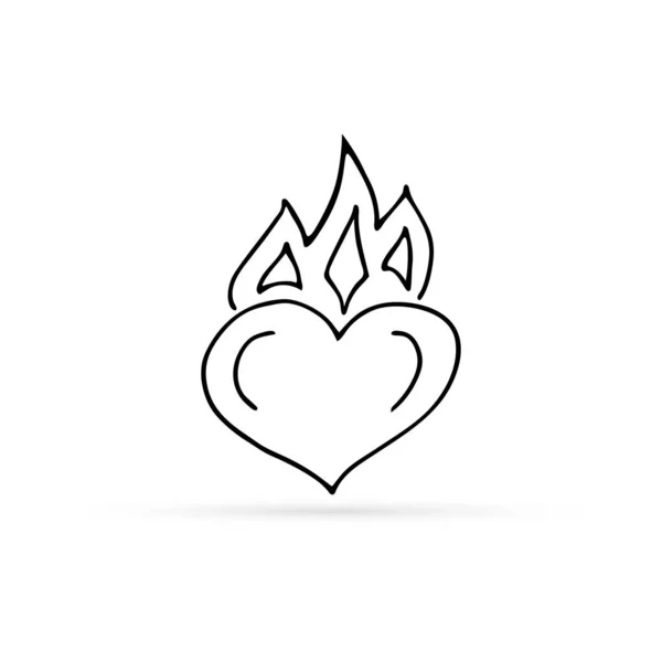 Corazón Garabato Con Icono Fuego Niños Dibujo Mano Línea Arte — Vector de stock