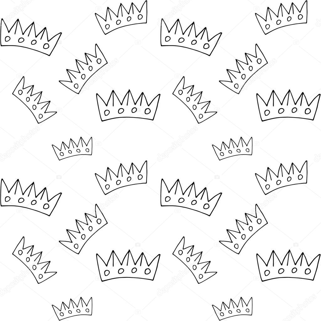 doodle crown seamless pattern, kids hand drawing line art, vector illuatration