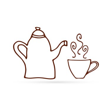 Çay ikonlu kahve ya da çay fincanı. Çizgisel şablon, sıcak içecek işareti. İçecek sembolü. Vektör illüstrasyonu.