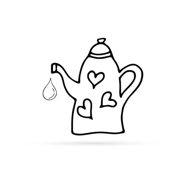 Koffie Theepot Pictogram Doodle Lineaire Sjabloon Warme Drank Teken Dranksymbool — Stockvector