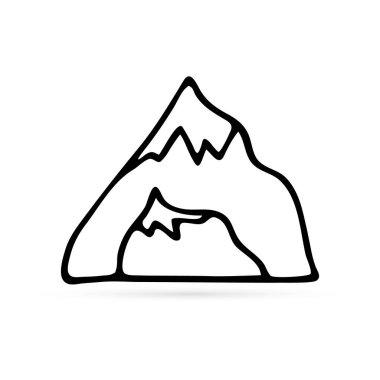Doodle dağ ikonu izole edildi. El çizimi sanatı. Vektör illüstrasyonu.
