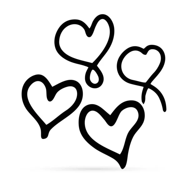Heart Set Doodle Isolated Outline Kids Hand Drawing Icon Vector — Stock Vector