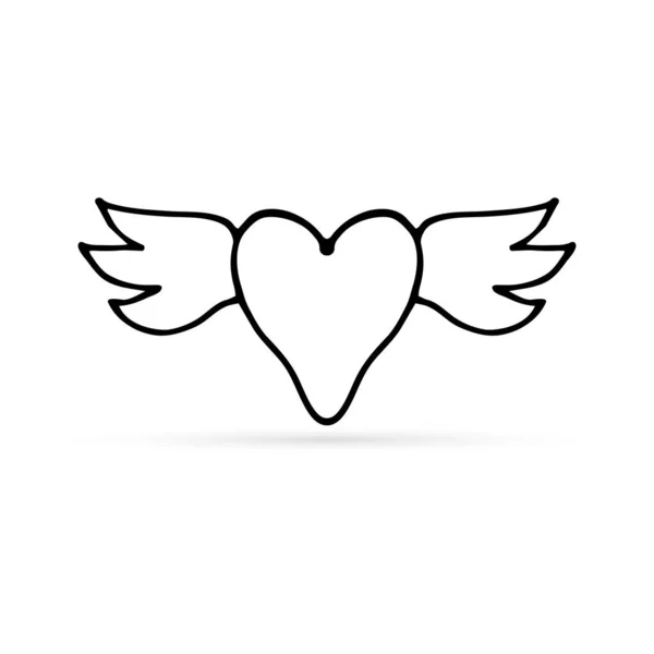 Ikona Létajícího Srdce Izolována Skica Srdce Křídly Děti Ručním Drnčením — Stockový vektor