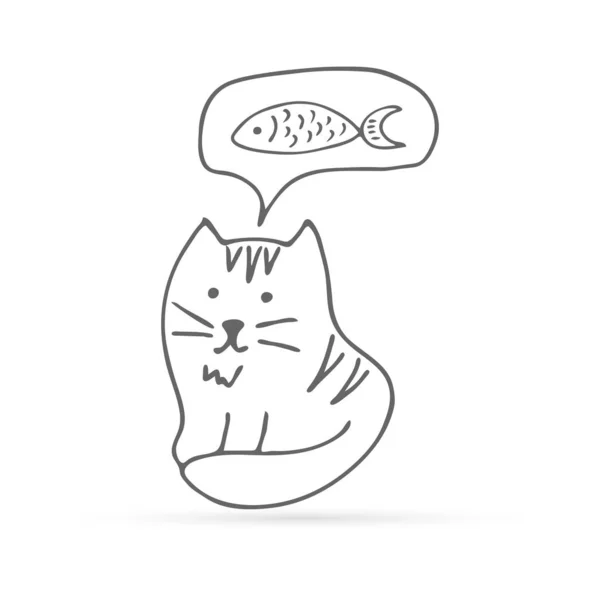Кошка Мечтает Рыбе Иконе Рисует Своими Руками Рисует Скейтборд Векторную — стоковый вектор