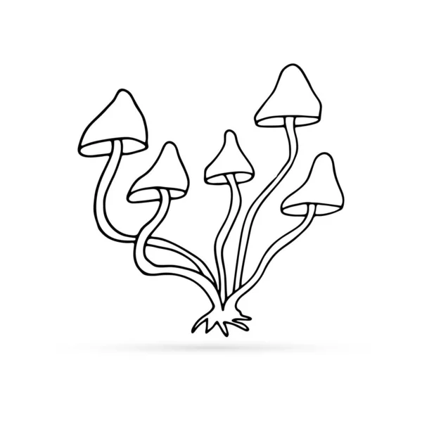 Doodle Mushroomi Con Comida Sana Aislada Vegetal Delinear Línea Arte — Vector de stock