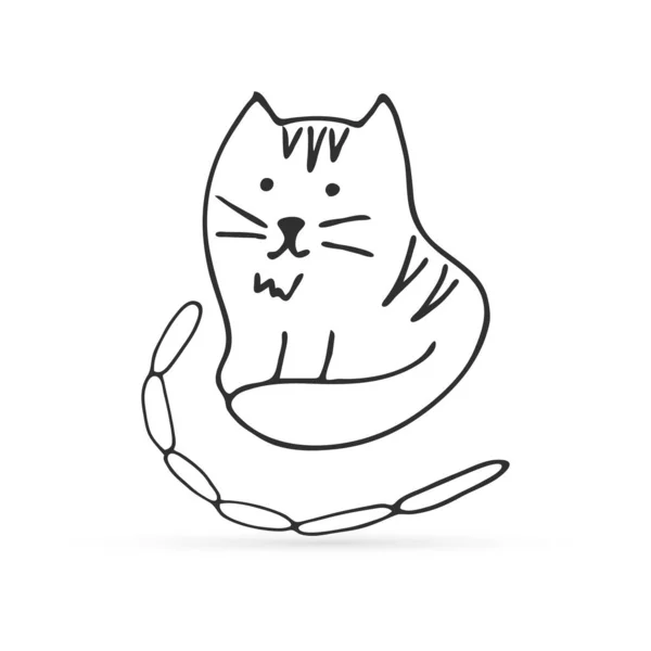 与腊肠图标隔离的涂鸦猫 概述儿童手绘艺术 素描宠物 矢量图解 — 图库矢量图片