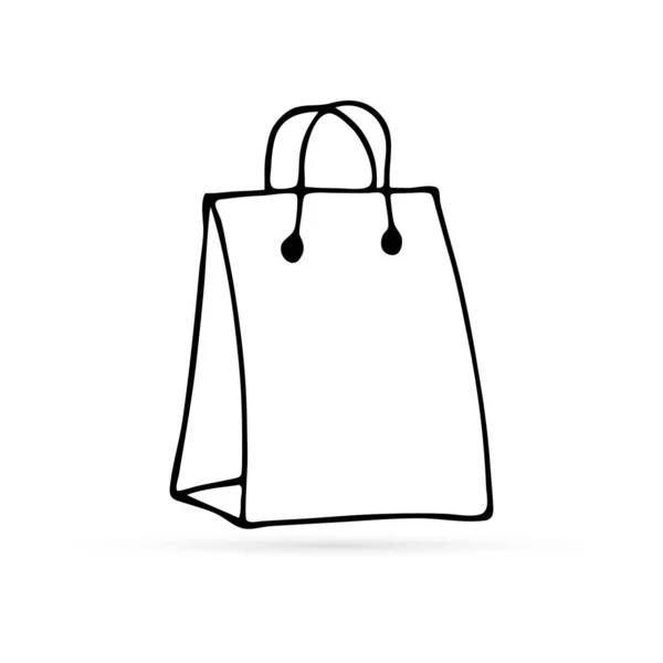 Doole Icona Della Shopping Bag Isolato Logo Dello Schizzo Contorno — Vettoriale Stock