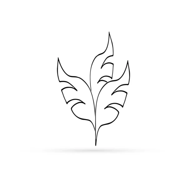 ヤシのアイコンのラインアートの葉 ロゴが隔離された 概要キッズハンドドローイングアートライン 秋のシンボル 落書きスケッチベクトルイラスト — ストックベクタ