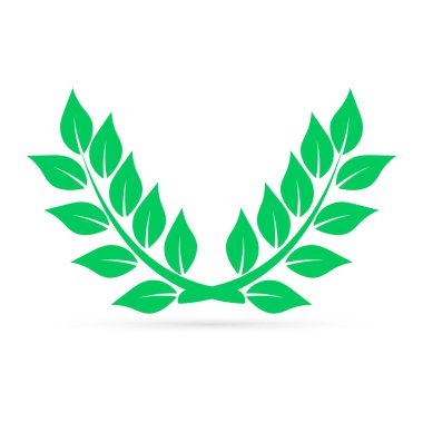 Yaprak simgesi. Yeşil çelenk beyazda izole edilmiş. Eko tasarımı için grafiksel elementler, doğal kozmetik, sağlık, güzellik. Vektör stok illüstrasyonu