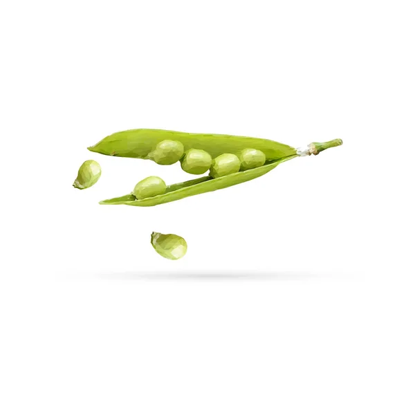 緑色のエンドウ豆の多角形は白で隔離されます 低ポリ新鮮な緑のエンドウ豆 ラベルデザインの要素 三角測量技術の成分 幾何学的食品モザイクベクトルイラスト — ストックベクタ