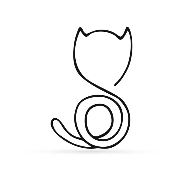 Doodle Abstract Cat Icon Isolated White Outline Kids Hand Drawing — ストックベクタ