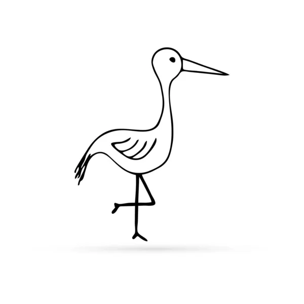 Каракулі Птах Значок Ізольовані Білому Контурні Діти Рука Малює Художню — стоковий вектор