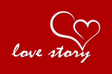 Metin aşk hikayeli kalp ikonu, Velentine Günü ya da düğün için çizim, paket etiketi, vektör stoku çizimi