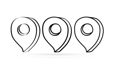 Doodle map pointer icon set isolated on white. GPS location symbol. Outline kids hand drawing art line. Logo, sticker. Sketch vector stock illustration vector