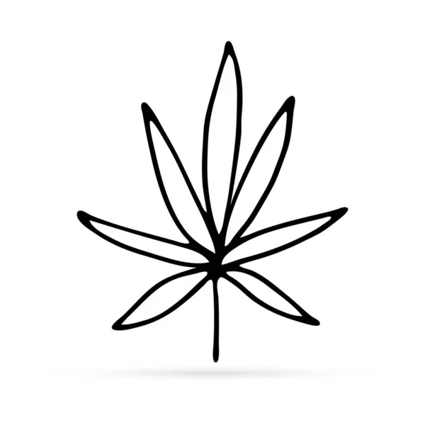 Doodle Icono Hoja Cannabis Negro Aislado Blanco Marihuana Gráficos Cannabis — Vector de stock