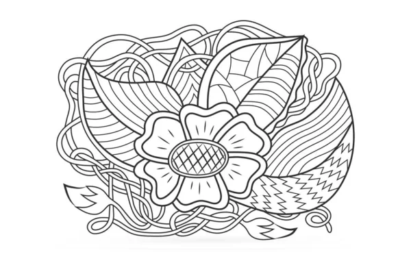 Doodle Färg Antistress Blomma Med Blad Bunt Hand Ritning Konst — Stock vektor