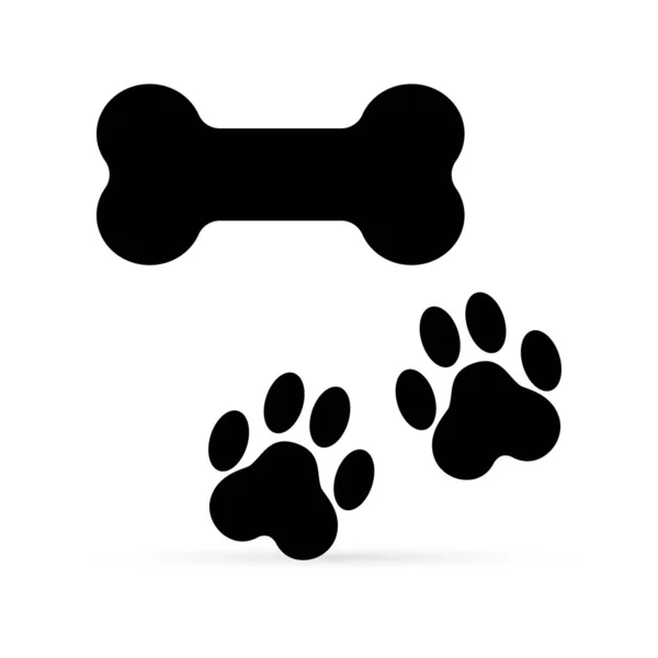 Paw Print Bone Icon Isolated White Logo Pet Paw Print — Stock Vector
