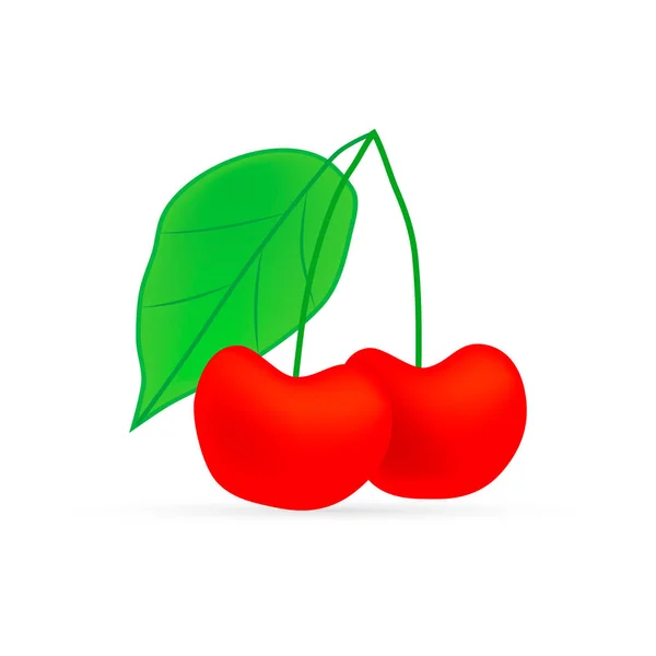 Κόκκινο Κεράσι Φύλλο Εικονίδιο Που Απομονώνονται Λευκό Λογότυπο Φρούτων Εικονογράφηση — Διανυσματικό Αρχείο