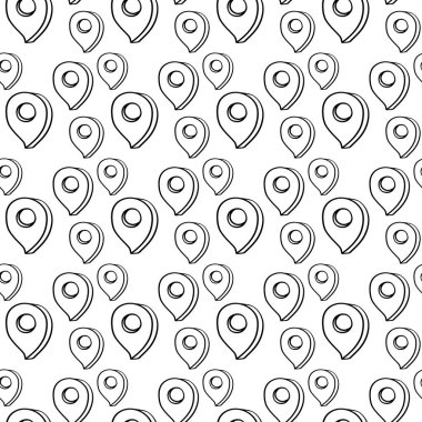 Doodle map pointer seamless pattern isolated on white. GPS location symbol. Outline kids hand drawing art line. Sketch vector stock illustration vector