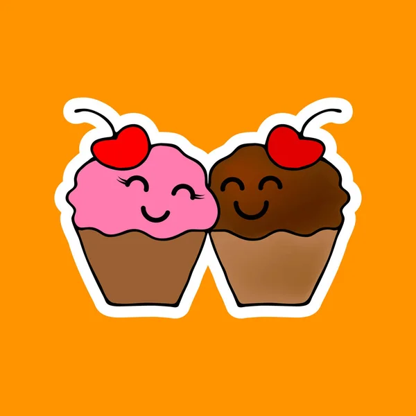 Love Story Cake Sticker Doodle Food Icon Design Sweet Cafe — Stock Vector