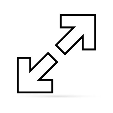 Taslak ok beyaza izole edilmiş. Simgeyi uzat. İşareti yeniden boyutlandır. Çapraz. Sanat çizgisi sembolünü büyüt. Sketch vektör stok çizimi