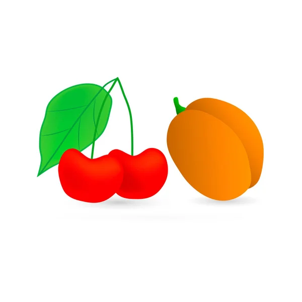 Set Icona Frutta Isolato Bianco Bacca Disegno Mano Bambini Albicocca — Vettoriale Stock